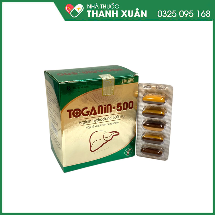 Toganin 500 thuốc điều trị chứng tăng amoniac máu, giúp bổ sung dinh dưỡng cho người bệnh và hỗ trợ cải thiện rối loạn đường tiêu hóa